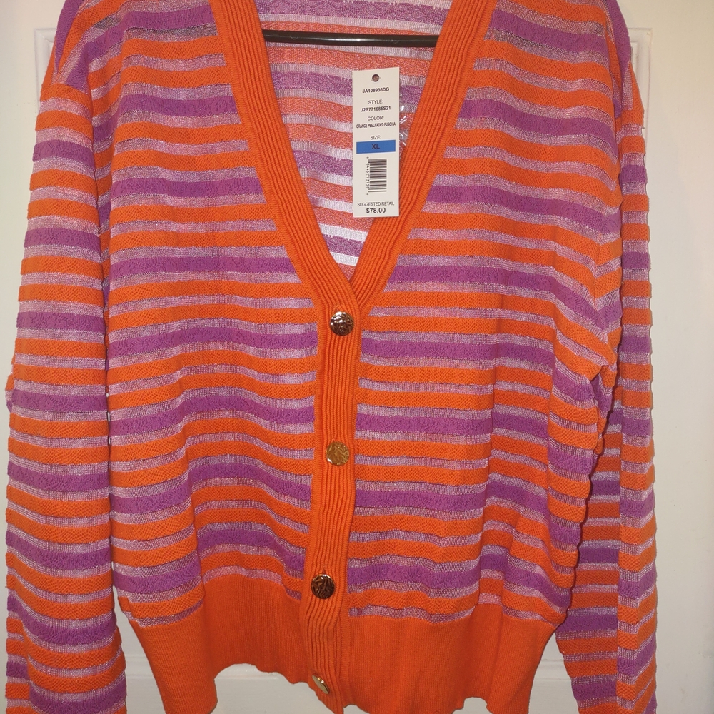 Joseph A Orange and Purple Striped Cardigan